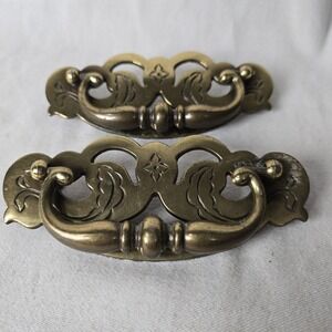 Vtg Keeler Brass KBC Brass 5 3/4" Chippendale Bail Drawer Pull - Set of 2